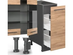 Vicco Fame-Line Küchenzeile Goldkraft Eiche/Anthrazit 280 cm AP Anthrazit ohne E-Geräte