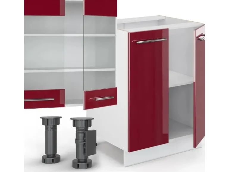 Vicco Fame-Line Küchenzeile Bordeaux Hochglanz/Weiß 300 cm mit HochschrankAP Eiche ohne E-Geräte