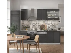 Vicco Fame-Line Küchenzeile Anthrazit-Gold/Weiß 300 cm AP Marmor ohne E-Geräte