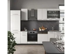 Vicco Fame-Line Küchenzeile Weiß Hochglanz/Anthrazit 300 cm AP Anthrazit ohne E-Geräte