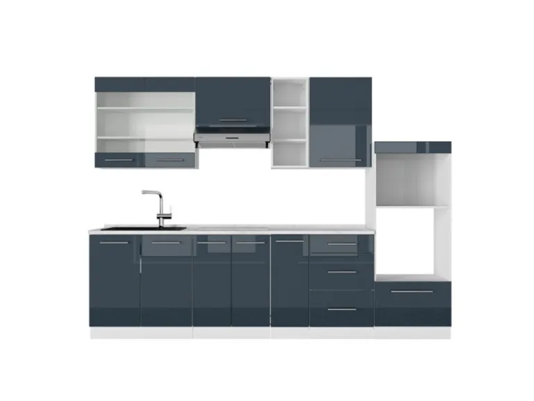 Vicco Fame-Line Küchenzeile Dunkelblau Hochglanz/Weiß 280 cm ohne Arbeitsplatte ohne E-Geräte