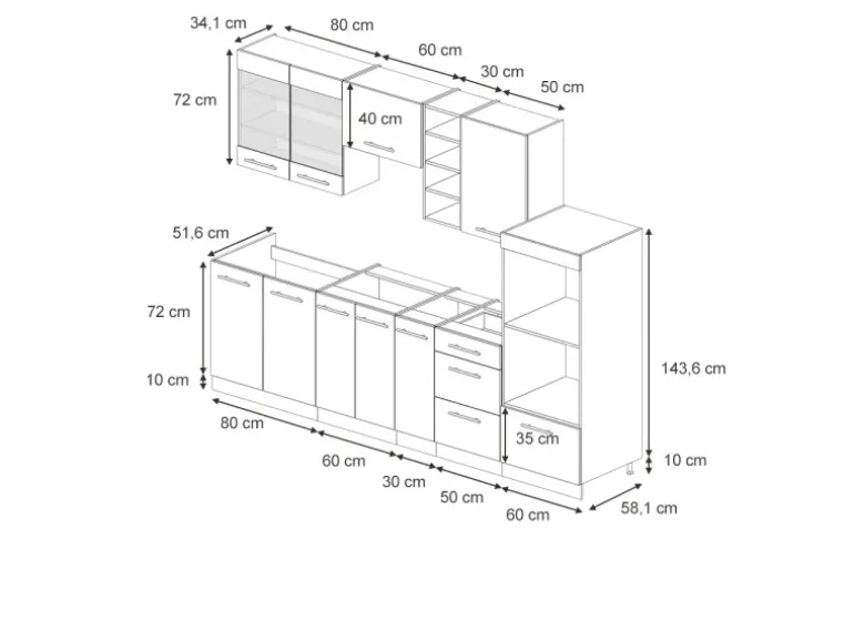 Vicco Fame-Line Küchenzeile Dunkelblau Hochglanz/Weiß 280 cm ohne Arbeitsplatte ohne E-Geräte