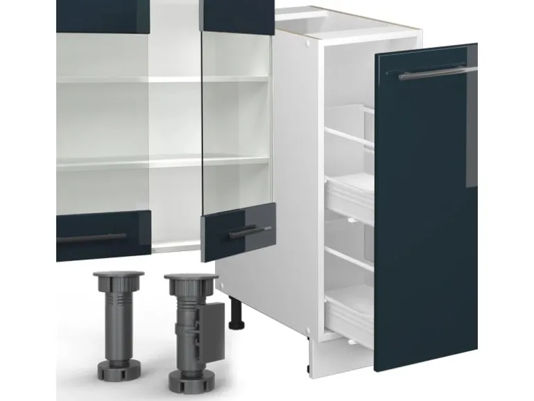 Vicco Fame-Line Küchenzeile Dunkelblau Hochglanz/Weiß 280 cm ohne Arbeitsplatte ohne E-Geräte