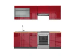 Vicco Fame-Line Küchenzeile Bordeaux Hochglanz 240 cm AP Eiche ohne E-Geräte