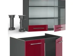 Vicco Fame-Line Küchenzeile Bordeaux Hochglanz 240 cm AP Eiche ohne E-Geräte