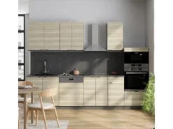 Vicco Fame-Line Küchenzeile Eiche Paneel/Anthrazit 300 cm mit HochschrankAP Anthrazit ohne E-Geräte