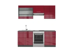 Vicco Fame-Line Küchenzeile Bordeaux Hochglanz/Anthrazit 200 cm AP Anthrazit ohne E-Geräte