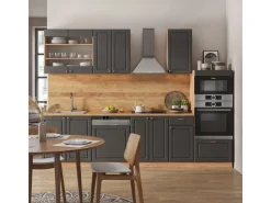 Vicco Fame-Line Küchenzeile Anthrazit Landhaus/Goldkraft Eiche 300 cm mit HochschrankAP Anthrazit ohne E-Geräte