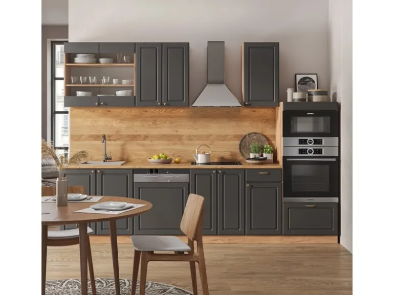 Vicco Fame-Line Küchenzeile Anthrazit Landhaus/Goldkraft Eiche 300 cm mit HochschrankAP Anthrazit ohne E-Geräte