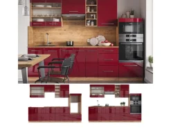 Vicco Fame-Line Küchenzeile Bordeaux Hochglanz/Goldkraft Eiche 280 cm AP Anthrazit ohne E-Geräte