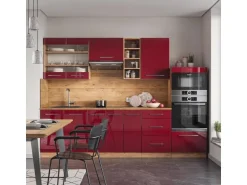 Vicco Fame-Line Küchenzeile Bordeaux Hochglanz/Goldkraft Eiche 280 cm AP Anthrazit ohne E-Geräte