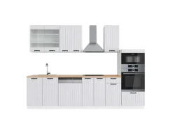 Vicco Fame-Line Küchenzeile Weiß Landhaus/Weiß 300 cm mit HochschrankAP Eiche ohne E-Geräte