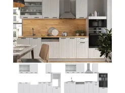 Vicco Fame-Line Küchenzeile Weiß Landhaus/Weiß 300 cm mit HochschrankAP Eiche ohne E-Geräte