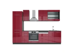 Vicco Fame-Line Küchenzeile Bordeaux Hochglanz/Anthrazit 300 cm ohne Arbeitsplatte ohne E-Geräte