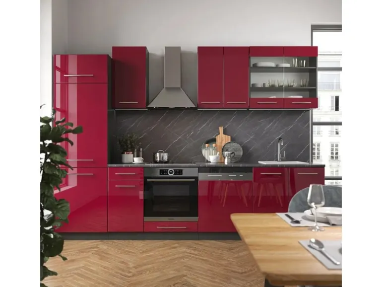 Vicco Fame-Line Küchenzeile Bordeaux Hochglanz/Anthrazit 300 cm ohne Arbeitsplatte ohne E-Geräte