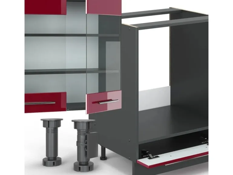 Vicco Fame-Line Küchenzeile Bordeaux Hochglanz/Anthrazit 300 cm ohne Arbeitsplatte ohne E-Geräte