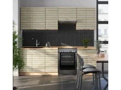 Vicco Fame-Line Küchenzeile Eiche Paneel/Goldkraft Eiche 240 cm AP Anthrazit ohne E-Geräte