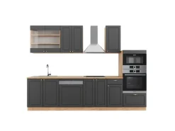 Vicco Fame-Line Küchenzeile Anthrazit Landhaus/Goldkraft Eiche 300 cm mit Hochschrankohne Arbeitsplatte ohne E-Geräte