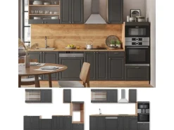 Vicco Fame-Line Küchenzeile Anthrazit Landhaus/Goldkraft Eiche 300 cm mit Hochschrankohne Arbeitsplatte ohne E-Geräte