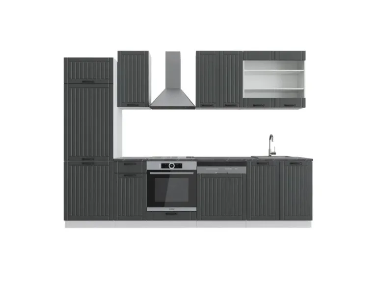 Vicco Fame-Line Küchenzeile Anthrazit Landhaus/Weiß 300 cm ohne Arbeitsplatte ohne E-Geräte