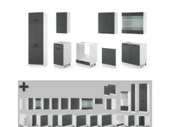 Vicco Fame-Line Küchenzeile Anthrazit Landhaus/Weiß 300 cm ohne Arbeitsplatte ohne E-Geräte