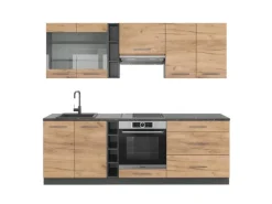 Vicco Fame-Line Küchenzeile Goldkraft Eiche/Anthrazit 235 cm ohne Arbeitsplatte ohne E-Geräte