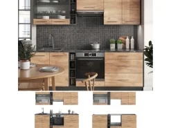 Vicco Fame-Line Küchenzeile Goldkraft Eiche/Anthrazit 235 cm ohne Arbeitsplatte ohne E-Geräte