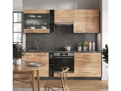 Vicco Fame-Line Küchenzeile Goldkraft Eiche/Anthrazit 235 cm ohne Arbeitsplatte ohne E-Geräte