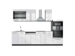 Vicco Fame-Line Küchenzeile Weiß Hochglanz/Anthrazit 300 cm mit HochschrankAP Marmor ohne E-Geräte