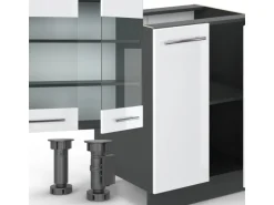 Vicco Fame-Line Küchenzeile Weiß Hochglanz/Anthrazit 300 cm mit HochschrankAP Marmor ohne E-Geräte