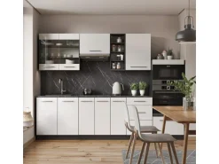 Vicco Fame-Line Küchenzeile Weiß Hochglanz/Anthrazit 280 cm AP Eiche ohne E-Geräte