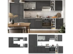 Vicco Fame-Line Küchenzeile Anthrazit-Gold/Weiß 355 cm AP Anthrazit ohne E-Geräte