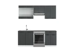 Vicco Fame-Line Küchenzeile Anthrazit Landhaus/Weiß 200 cm AP Anthrazit ohne E-Geräte