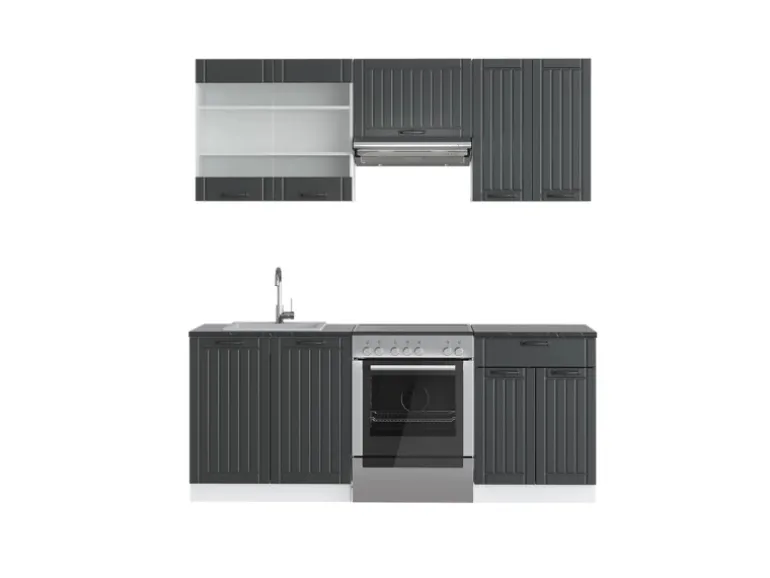 Vicco Fame-Line Küchenzeile Anthrazit Landhaus/Weiß 200 cm AP Anthrazit ohne E-Geräte