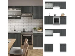 Vicco Fame-Line Küchenzeile Anthrazit Landhaus/Weiß 200 cm AP Anthrazit ohne E-Geräte