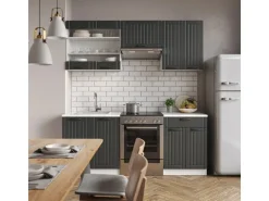 Vicco Fame-Line Küchenzeile Anthrazit Landhaus/Weiß 200 cm AP Anthrazit ohne E-Geräte