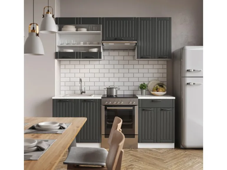 Vicco Fame-Line Küchenzeile Anthrazit Landhaus/Weiß 200 cm AP Anthrazit ohne E-Geräte