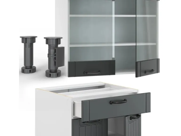 Vicco Fame-Line Küchenzeile Anthrazit Landhaus/Weiß 200 cm AP Anthrazit ohne E-Geräte