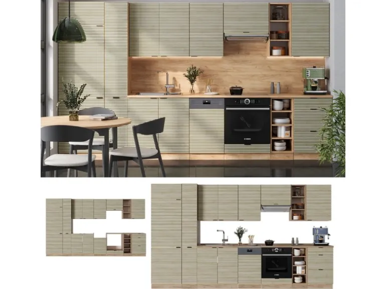 Vicco Fame-Line Küchenzeile Eiche Paneel/Goldkraft Eiche 355 cm ohne Arbeitsplatte ohne E-Geräte