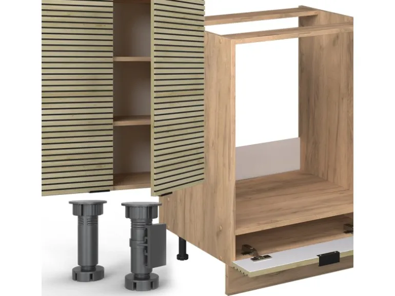 Vicco Fame-Line Küchenzeile Eiche Paneel/Goldkraft Eiche 355 cm ohne Arbeitsplatte ohne E-Geräte