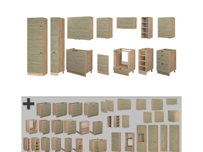 Vicco Fame-Line Küchenzeile Eiche Paneel/Goldkraft Eiche 355 cm ohne Arbeitsplatte ohne E-Geräte