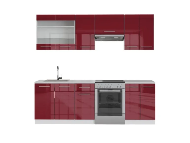 Vicco Fame-Line Küchenzeile Bordeaux Hochglanz/Weiß 240 cm ohne Arbeitsplatte ohne E-Geräte