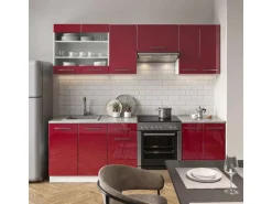 Vicco Fame-Line Küchenzeile Bordeaux Hochglanz/Weiß 240 cm ohne Arbeitsplatte ohne E-Geräte