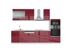Vicco Fame-Line Küchenzeile Bordeaux Hochglanz/Weiß 300 cm mit Hochschrankohne Arbeitsplatte ohne E-Geräte