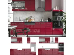 Vicco Fame-Line Küchenzeile Bordeaux Hochglanz/Weiß 300 cm mit Hochschrankohne Arbeitsplatte ohne E-Geräte