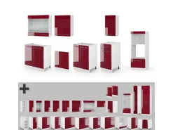 Vicco Fame-Line Küchenzeile Bordeaux Hochglanz/Weiß 300 cm mit Hochschrankohne Arbeitsplatte ohne E-Geräte