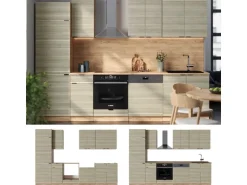 Vicco Fame-Line Küchenzeile Eiche Paneel/Goldkraft Eiche 300 cm ohne Arbeitsplatte ohne E-Geräte