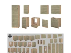 Vicco Fame-Line Küchenzeile Eiche Paneel/Goldkraft Eiche 300 cm ohne Arbeitsplatte ohne E-Geräte