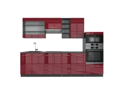 Vicco Fame-Line Küchenzeile Bordeaux Hochglanz/Anthrazit 280 cm ohne Arbeitsplatte ohne E-Geräte