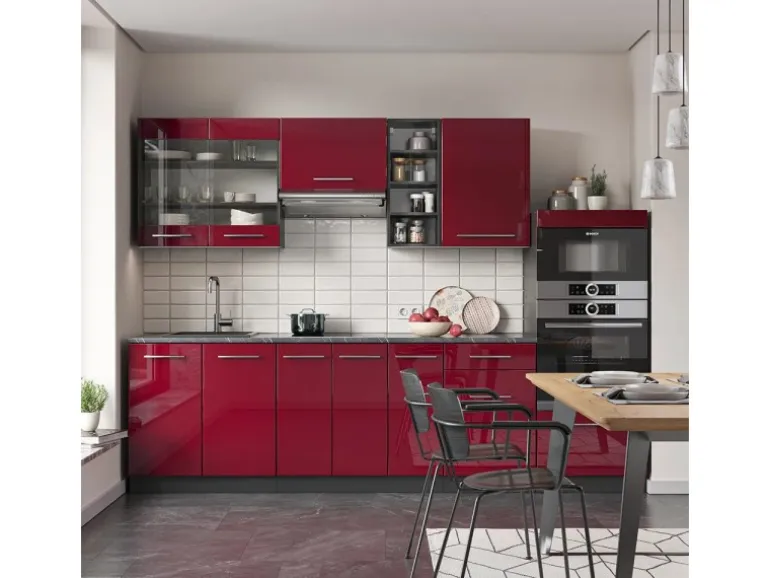 Vicco Fame-Line Küchenzeile Bordeaux Hochglanz/Anthrazit 280 cm ohne Arbeitsplatte ohne E-Geräte